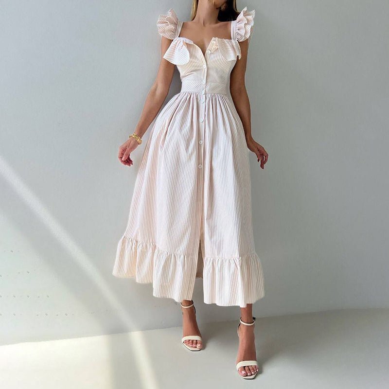 Flounce Sleeve Striped Maxi Dress - HalleBeauty